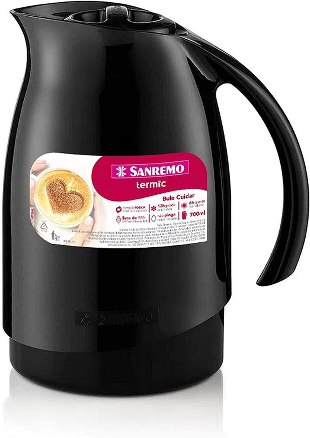Bule Térmico Plástico Preto Sanremo 700mL