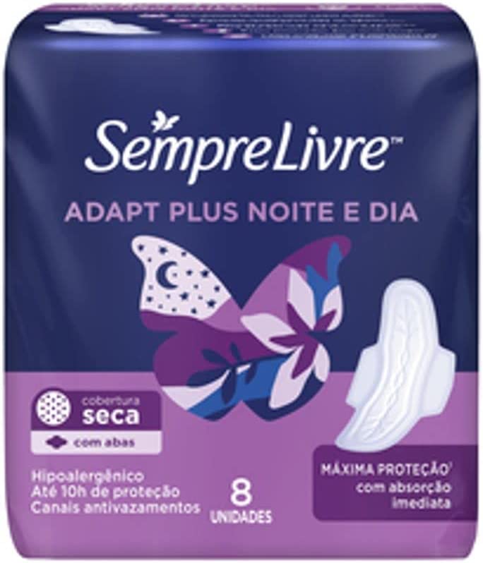 Absorvente Noite e Dia Cobertura Seca com Abas Sempre Livre com 8 unidades