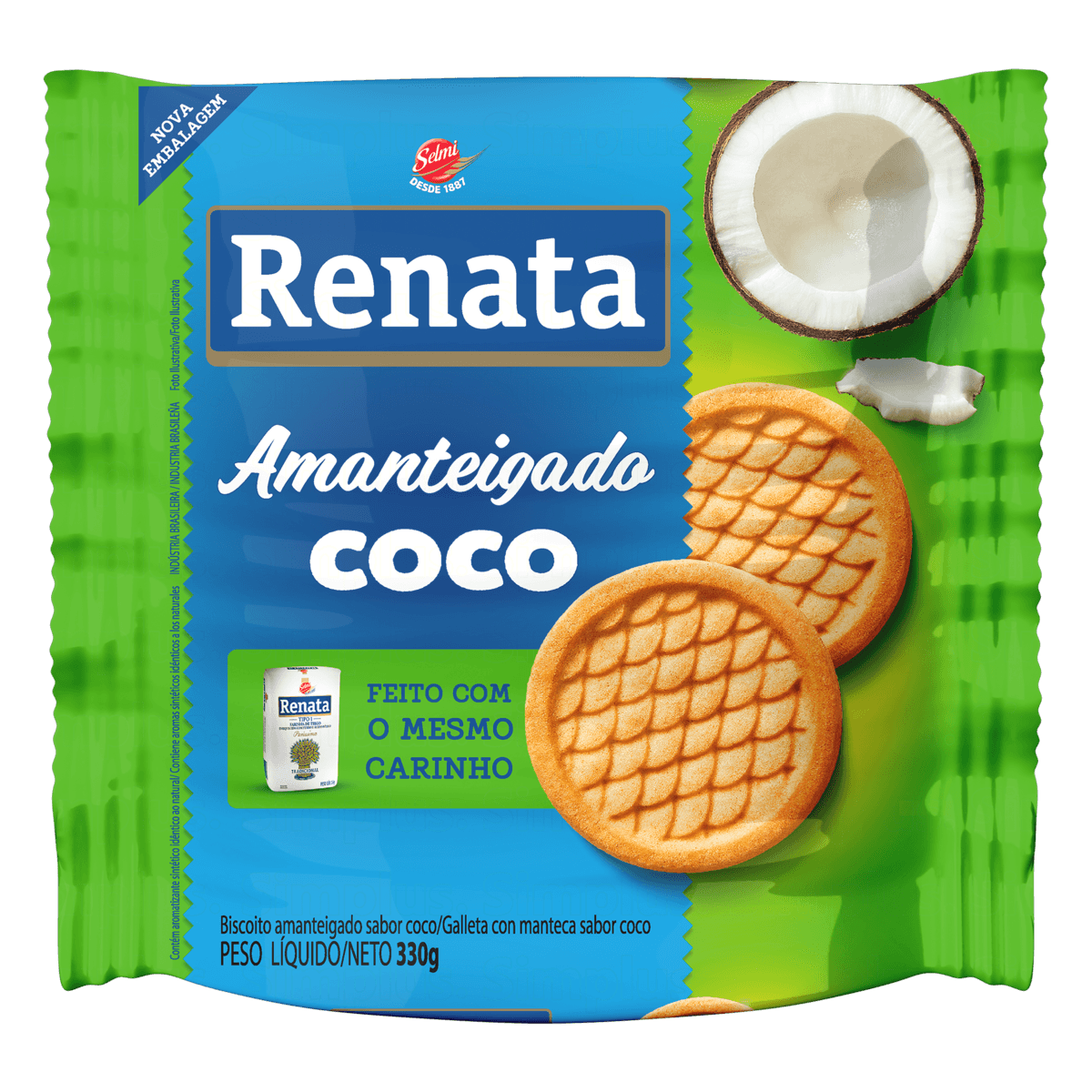Biscoito Renata Amanteigado Coco Pacote 330g