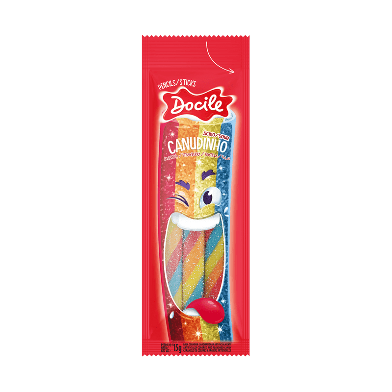 Bala Canudinho Colorido Morango Docile 15g