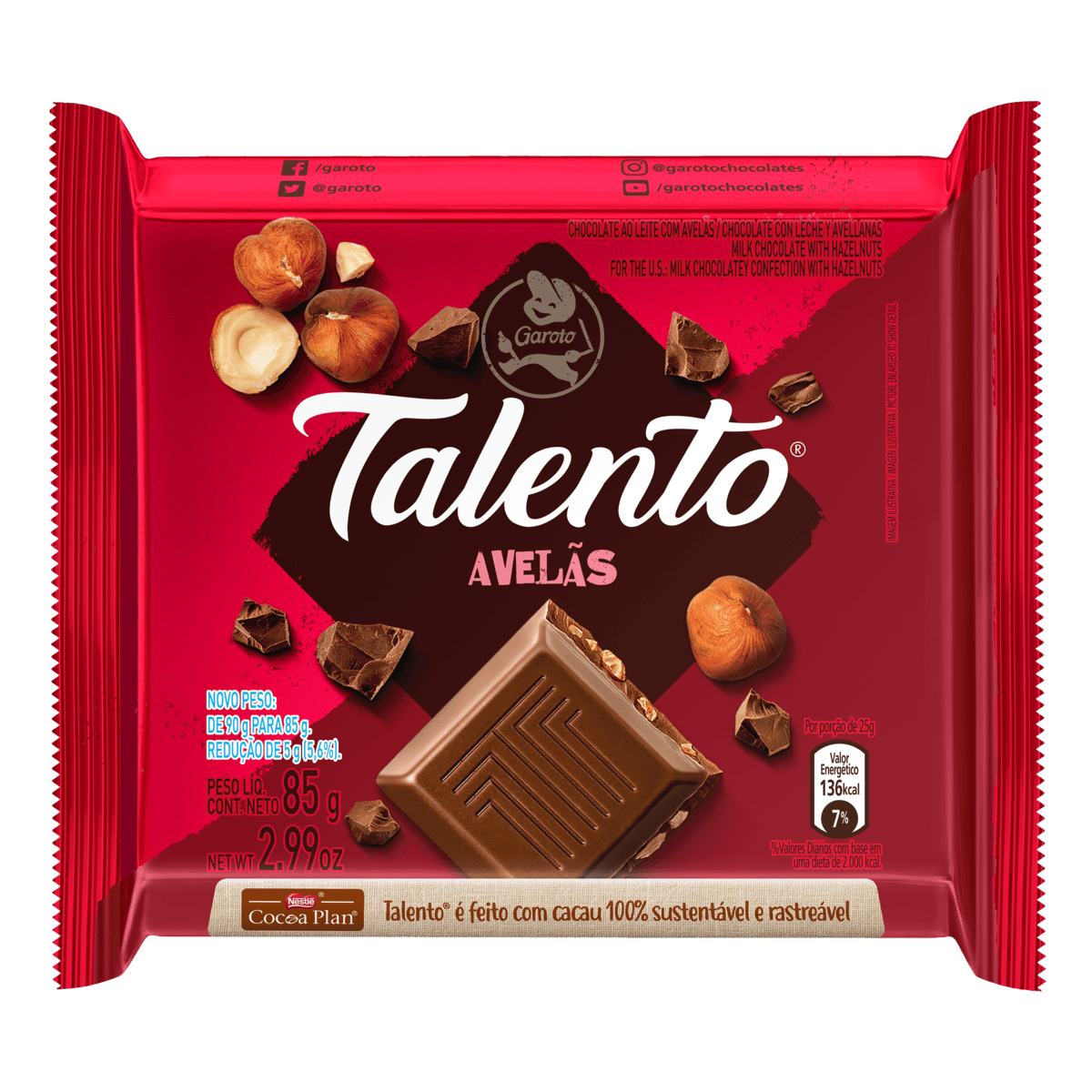 Chocolate TALENTO ao Leite com Avelãs 85g