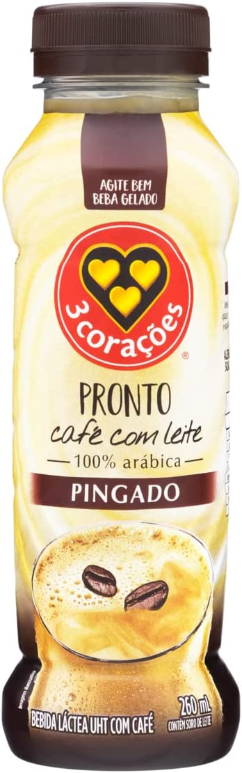 Bebida Láctea UHT Café com Leite Pingado 3 Corações Frasco 260ml